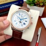 Men’s 42mm Chronograph Watch with Date – Gold-Plated Leather Strap