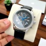 Men’s 42mm Chronograph Watch with Date – Gold-Plated Leather Strap