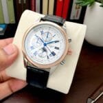 Men’s 42mm Chronograph Watch with Date – Gold-Plated Leather Strap
