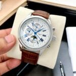 Men’s 42mm Chronograph Watch with Date – Gold-Plated Leather Strap