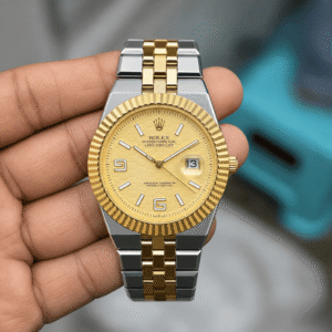 Premium Dual Tone Men's Quartz Watch – Gold Bezel Edition