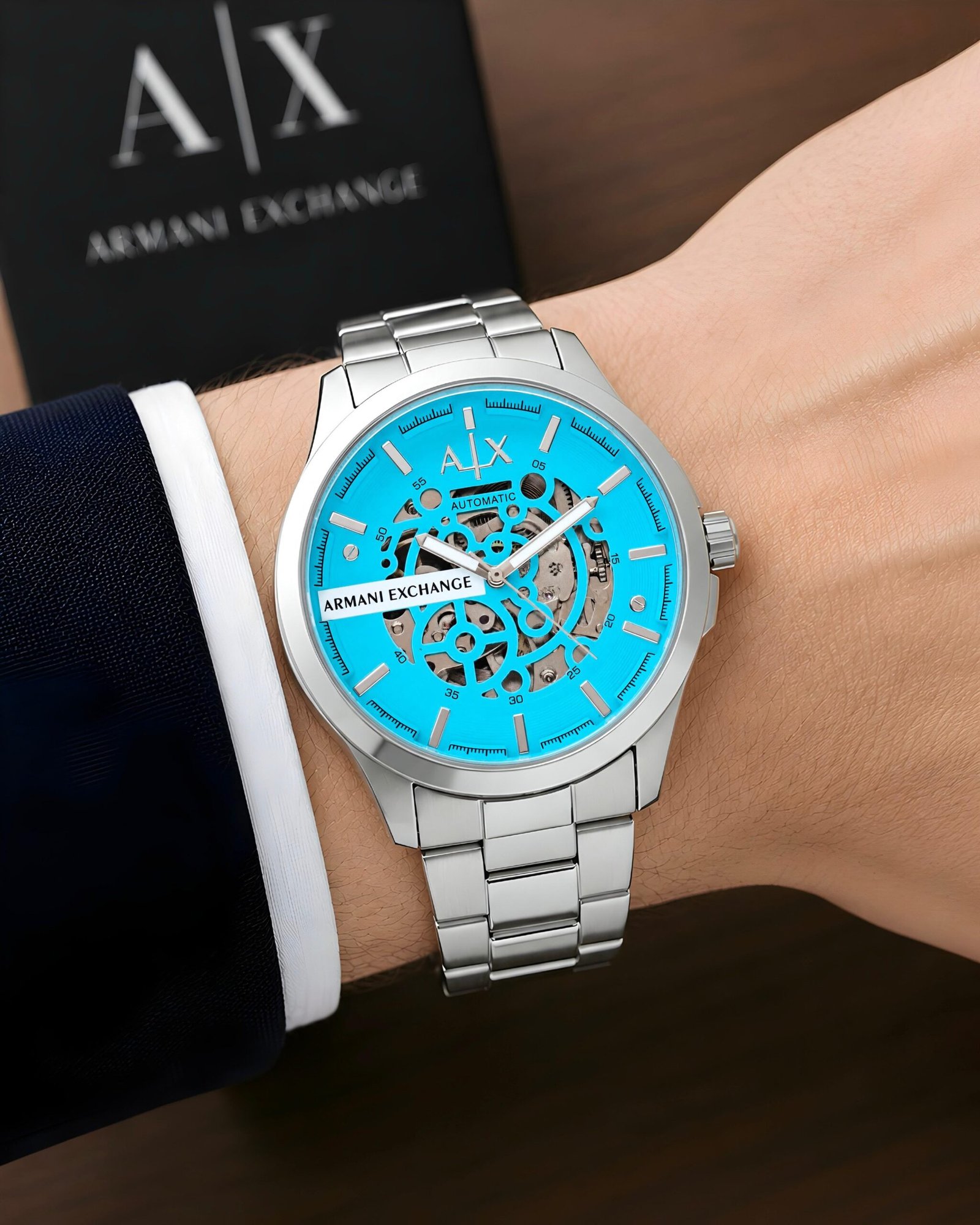 Hampton Skeleton Automatic Men's Watch – Aqua Tiffany Blue 43mm