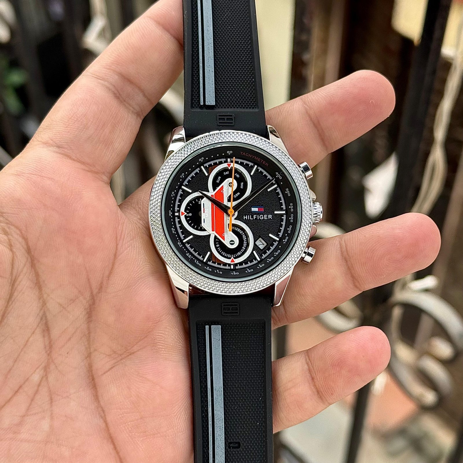 Men's Sporty Chronograph Watch – 44mm Black Dial Racing Edition