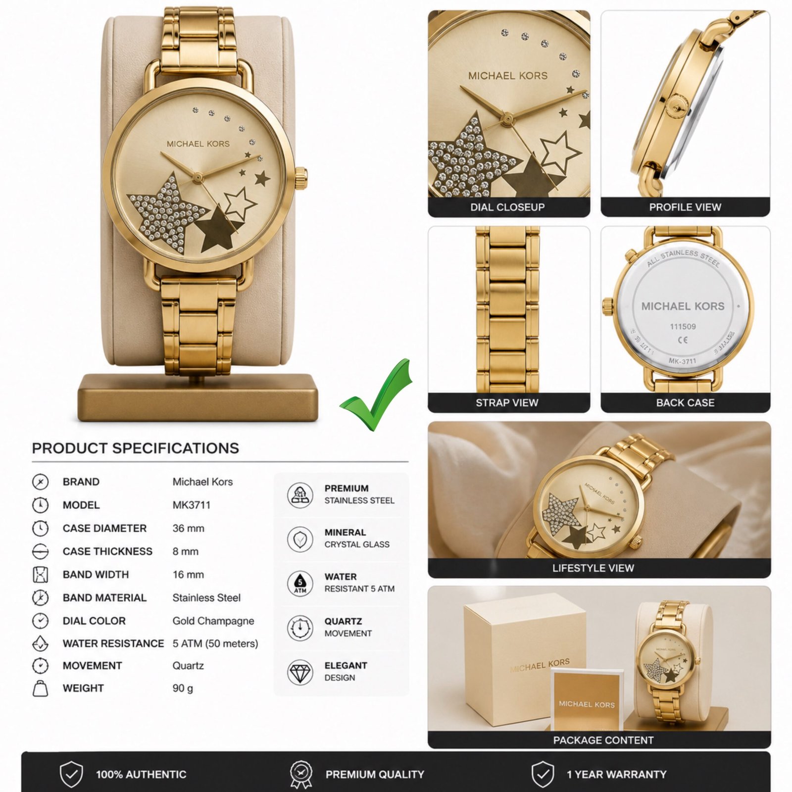 Luxury Parker Women's Watch – Golden Bracelet with Plum Accents