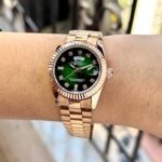 Luxury Rose Gold Women’s Watch – Green Diamond Studded Dial 36mm