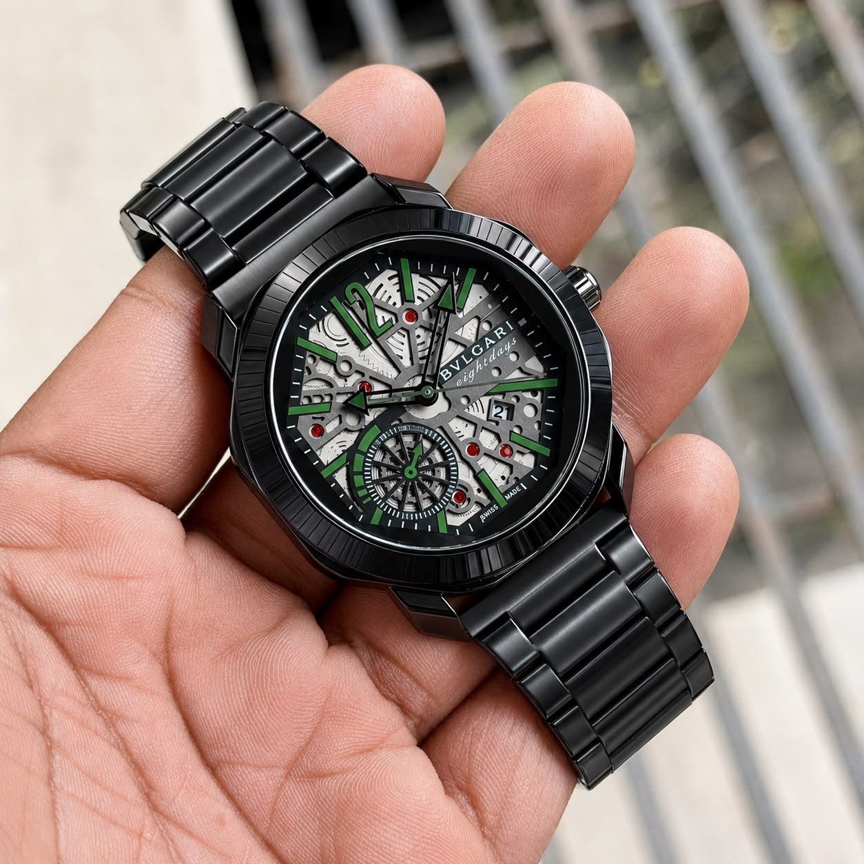Open Heart Skeleton Men's Designer Watch – Bold 44mm Black Bezel