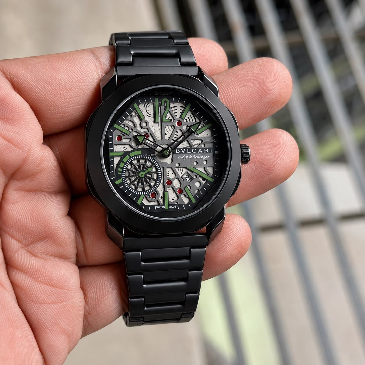 Open Heart Skeleton Men's Designer Watch – Bold 44mm Black Bezel