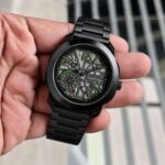 Open Heart Skeleton Men’s Designer Watch – Bold 44mm Black Bezel