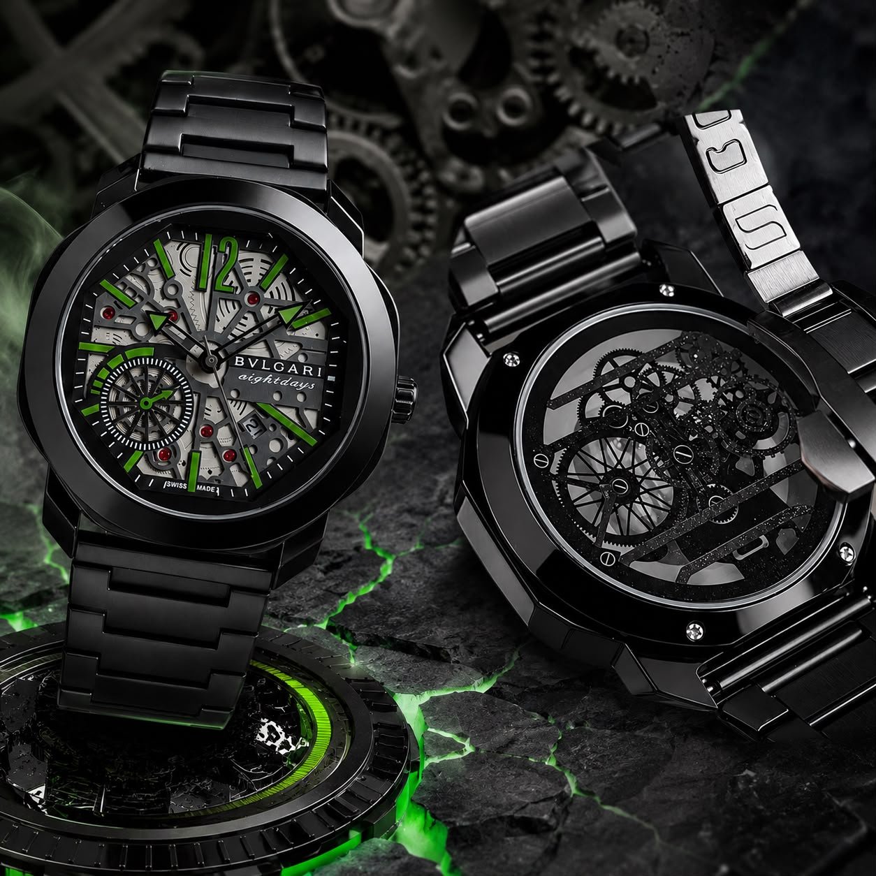 Open Heart Skeleton Men's Designer Watch – Bold 44mm Black Bezel
