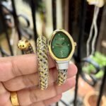 Luxury Snake-Inspired Wrap Watch – Emerald Green & Dual-Tone Finish