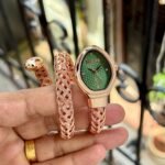 Luxury Snake-Inspired Wrap Watch – Emerald Green & Dual-Tone Finish