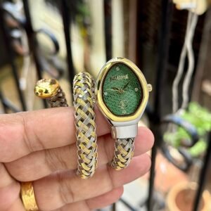 Luxury Snake-Inspired Wrap Watch – Emerald Green & Dual-Tone Finish