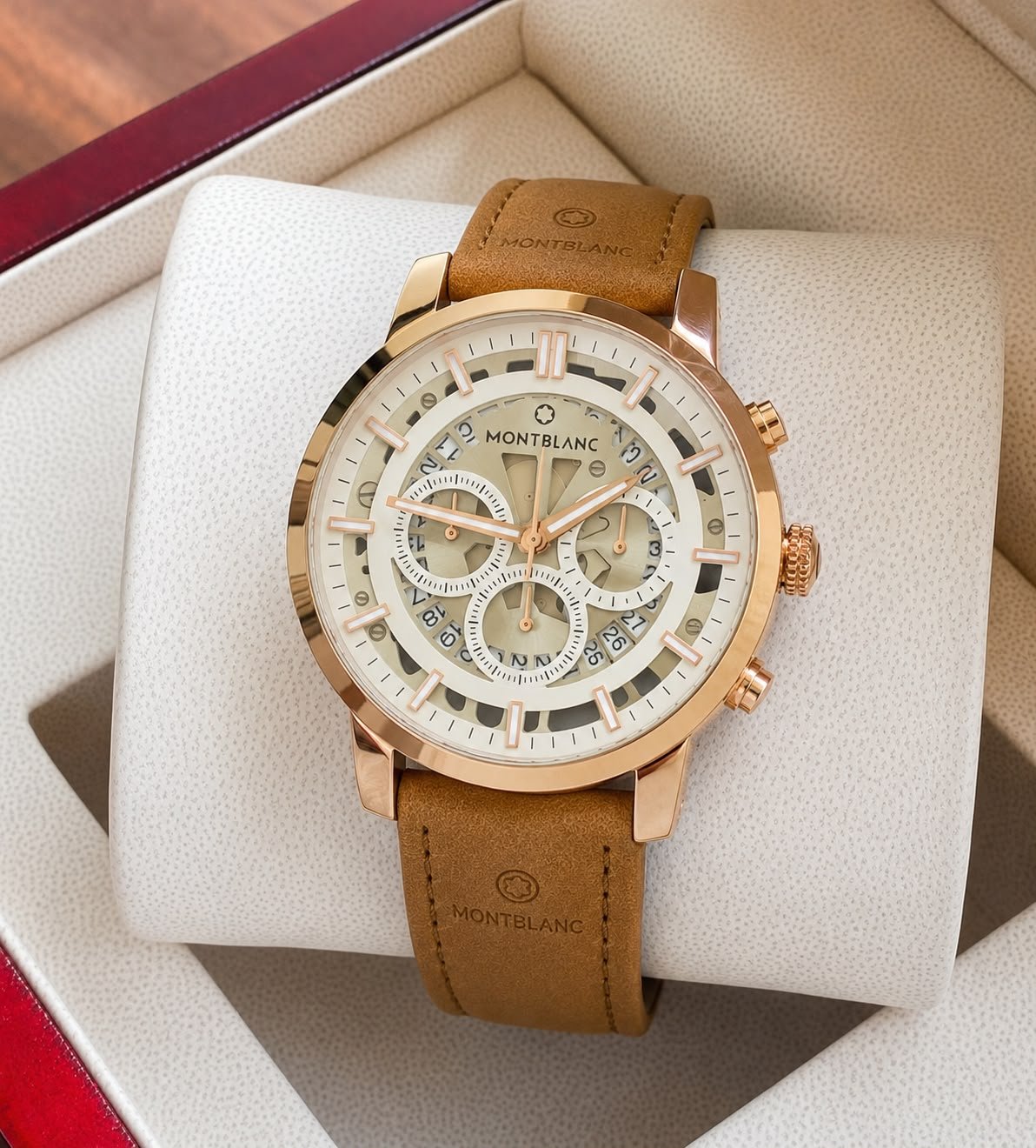 Luxury Formal Chronograph Men's Watch – Brown Textured Dial 43mm