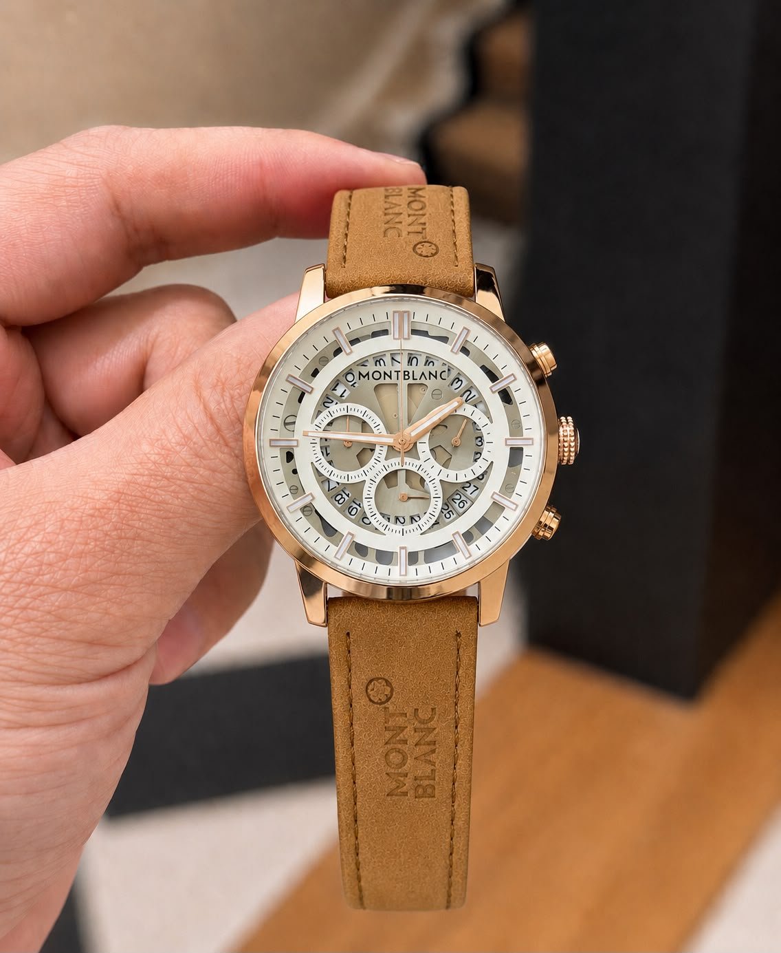 Luxury Formal Chronograph Men's Watch – Brown Textured Dial 43mm
