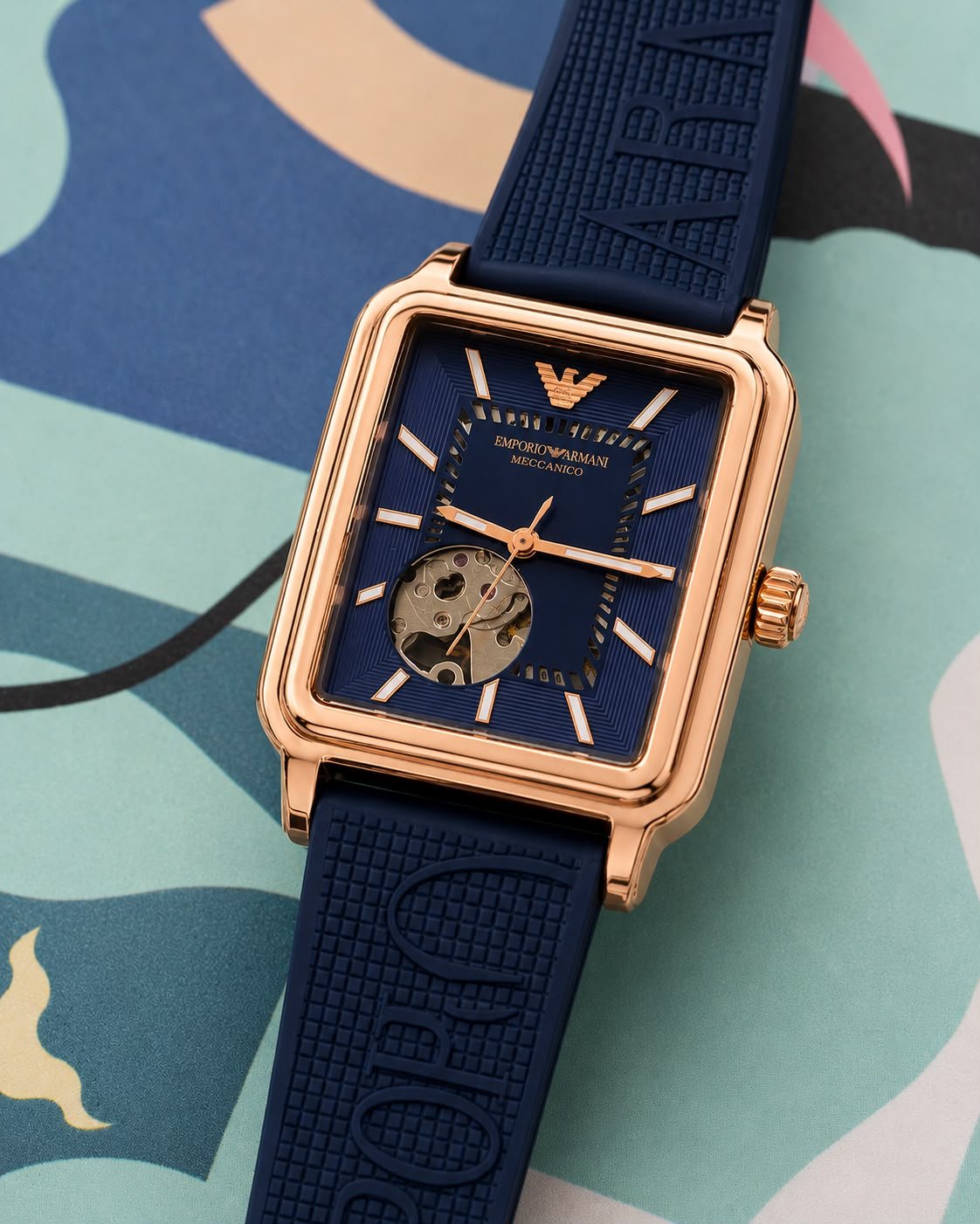 Modern Skeleton Automatic Men's Watch – 43mm Blue Fiber Strap