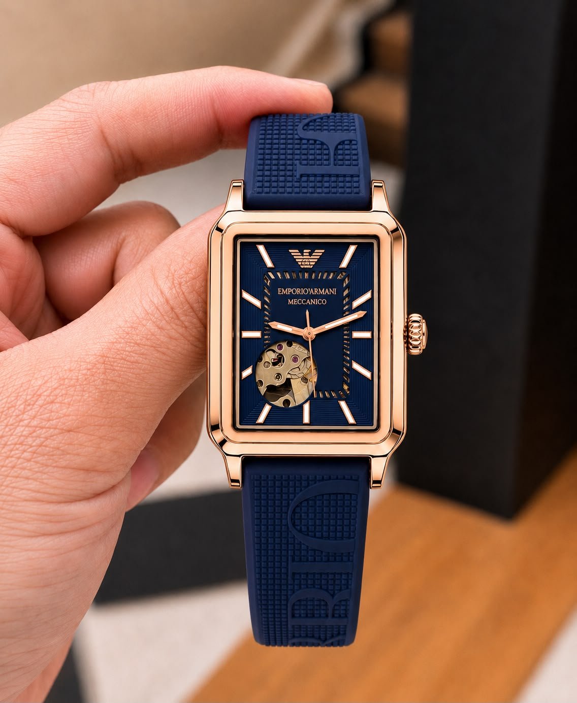Modern Skeleton Automatic Men's Watch – 43mm Blue Fiber Strap