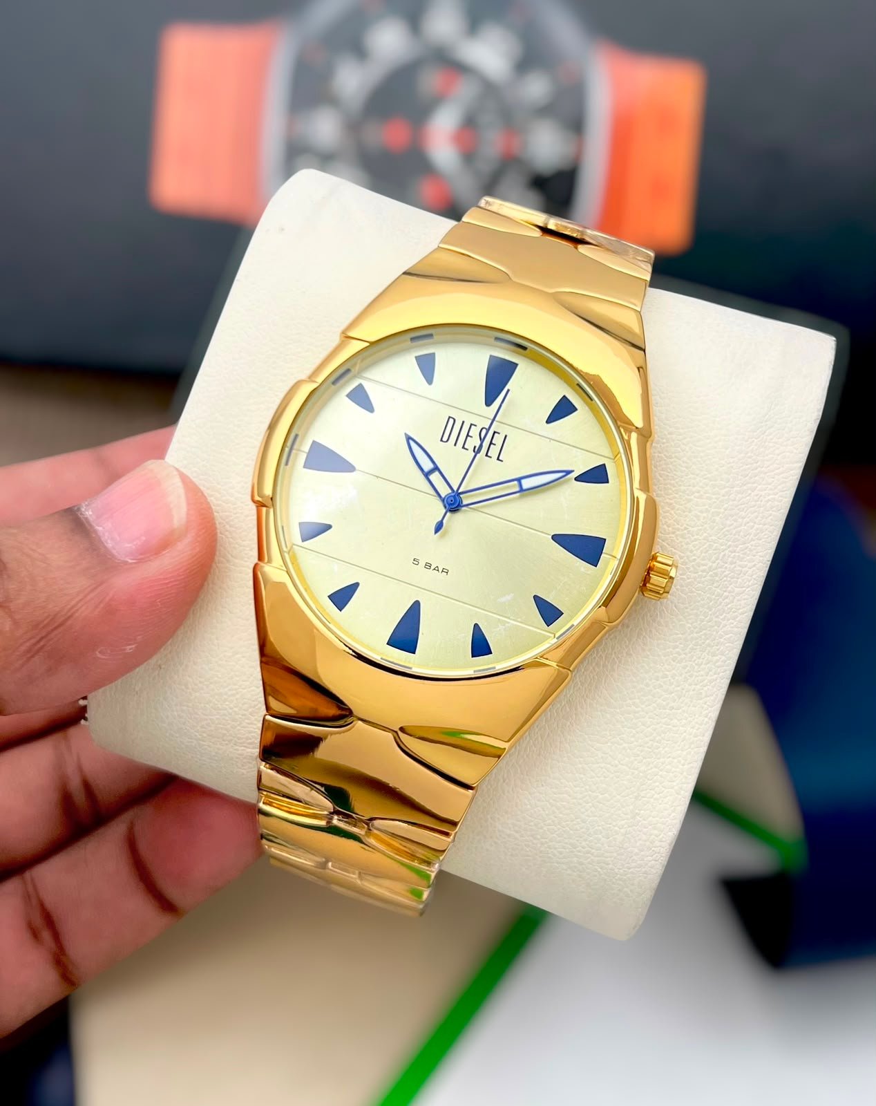 Men's Luxury Gold Tone Chronograph – Stainless Steel 5 ATM Watch