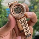 Women's Sleek Automatic Skeleton Watch – 34mm Gold & Silver Edition