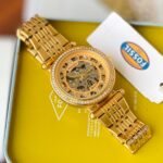 Women’s Sleek Automatic Skeleton Watch – 34mm Gold & Silver Edition