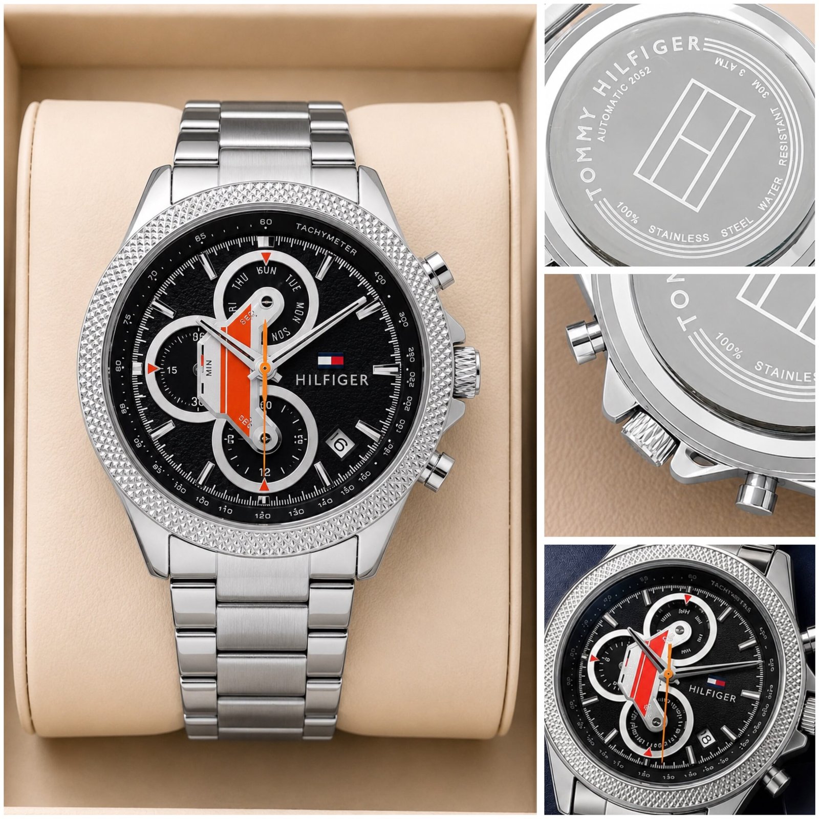 Men's Sporty Chronograph Watch – Textured Blue Dial 44mm