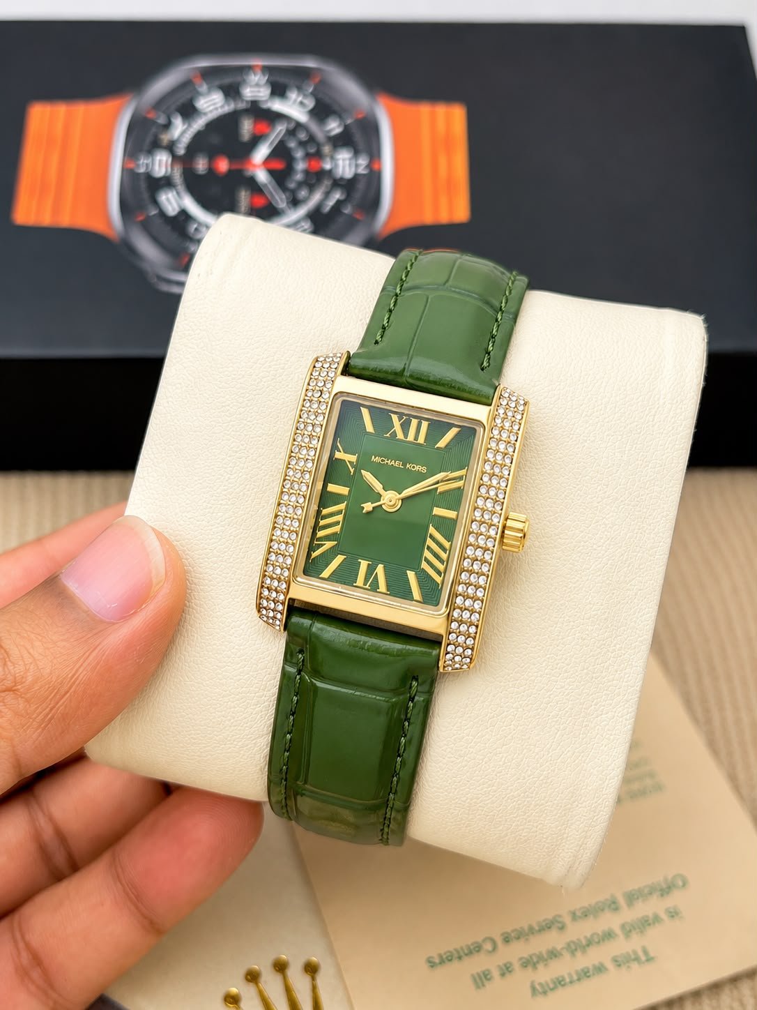 Luxury Rectangular Women's Watch – Crystal Bezel Leather Strap Edition