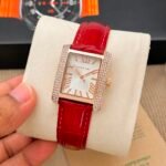 Luxury Rectangular Women’s Watch – Crystal Bezel Leather Strap Edition