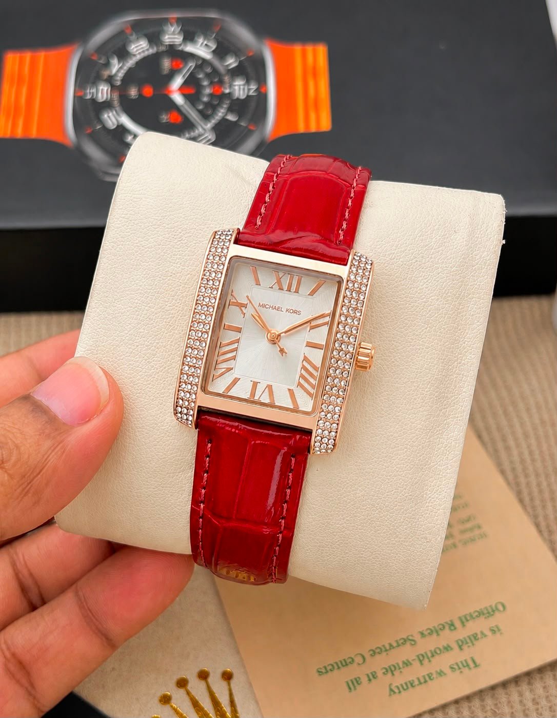 Luxury Rectangular Women's Watch – Crystal Bezel Leather Strap Edition