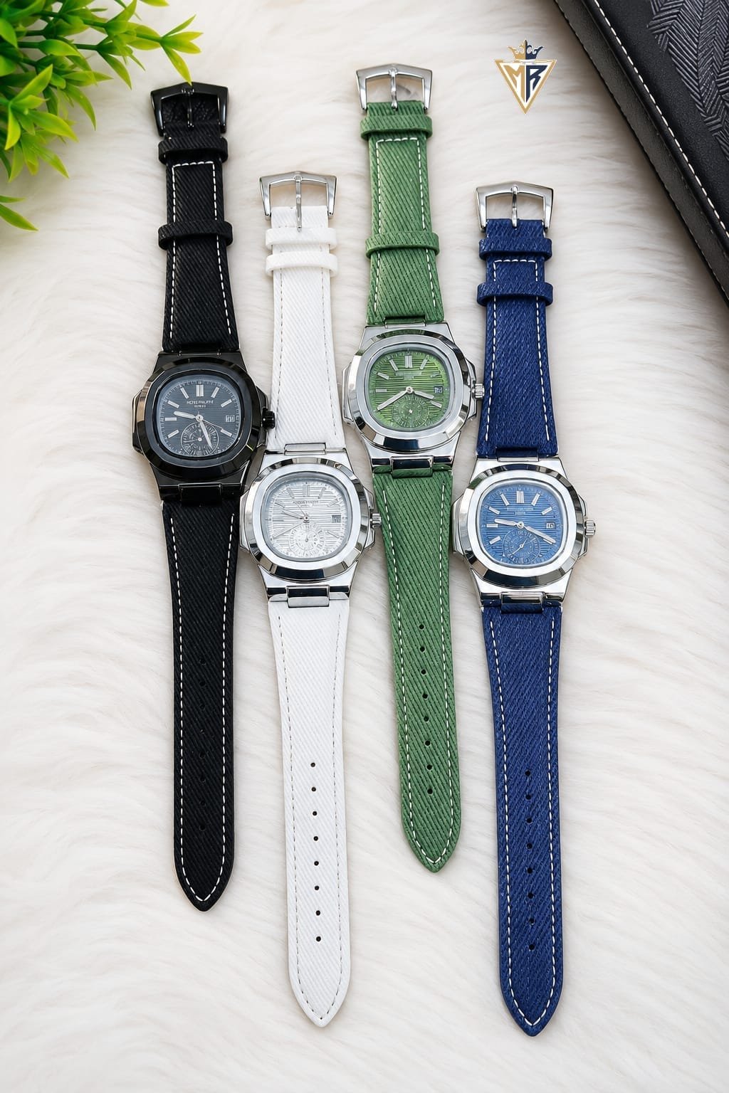 Luxury Square Dial Men's Watch – Textured Strap & Date Edition