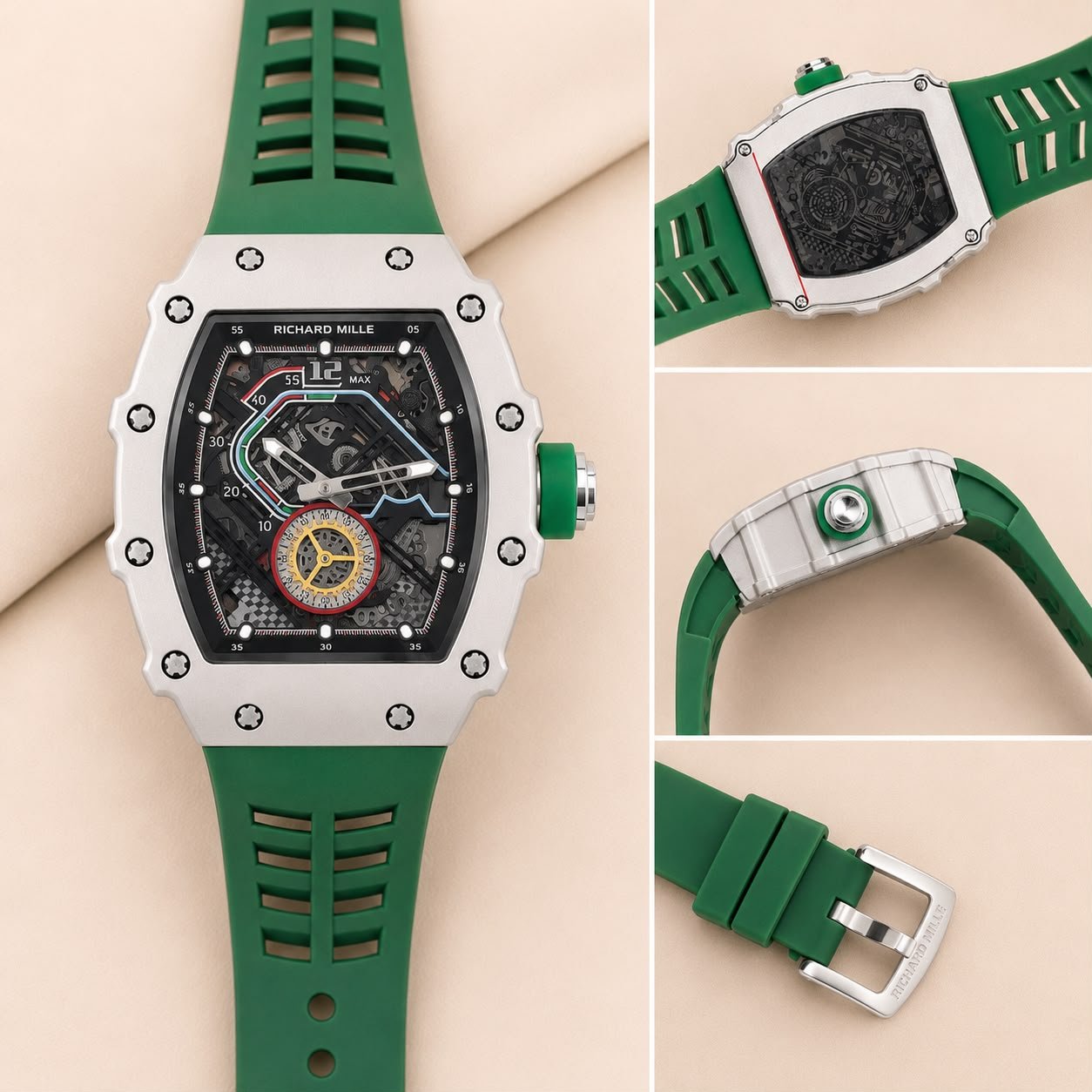 Premium Tonneau Sport Watch – Multi-Color Fiber Strap Edition