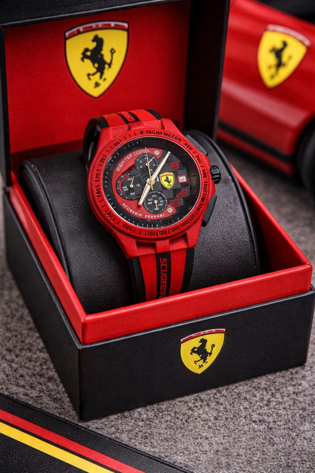 Race Day Chronograph Men's Watch – Black & Red Silicone