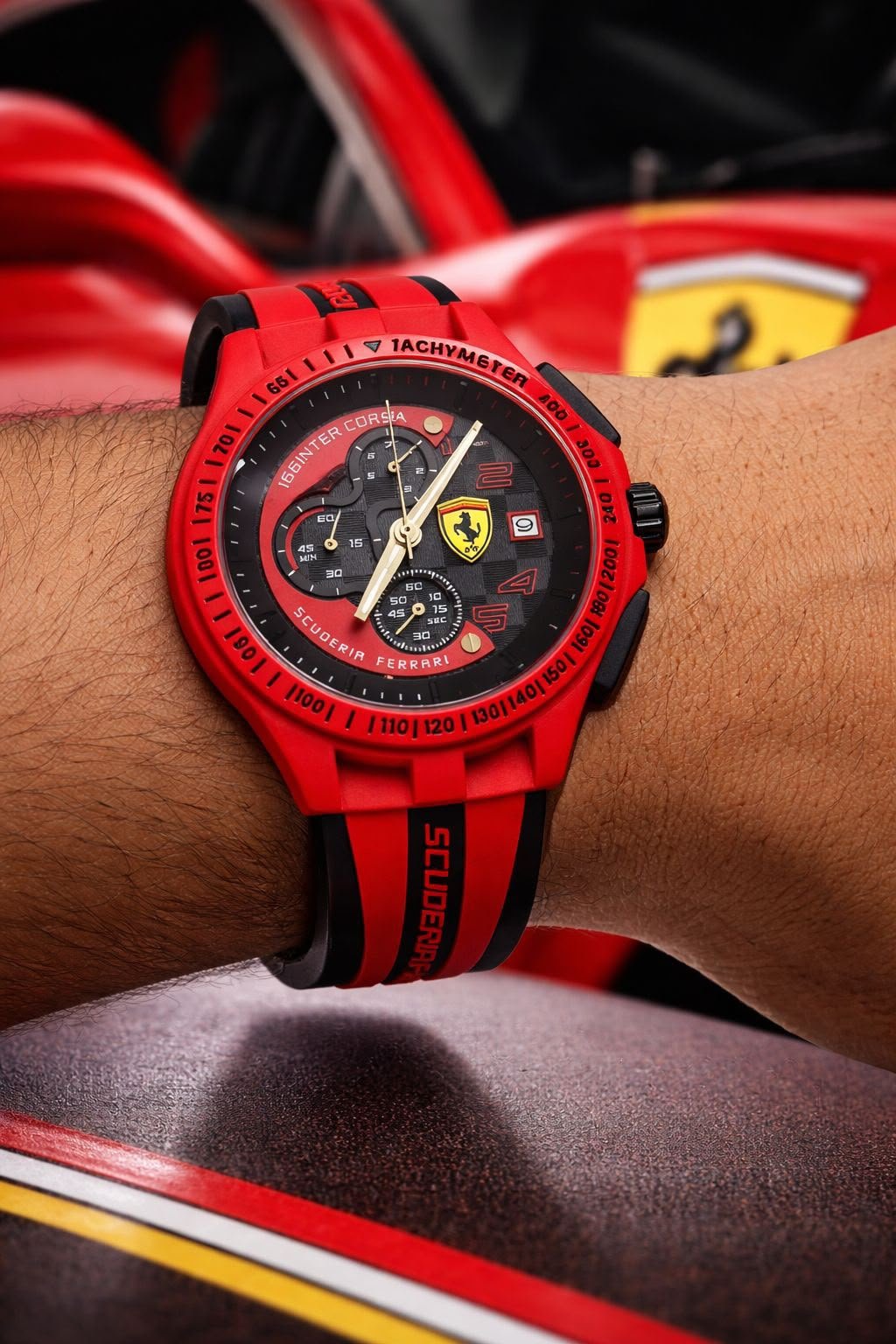 Race Day Chronograph Men's Watch – Black & Red Silicone