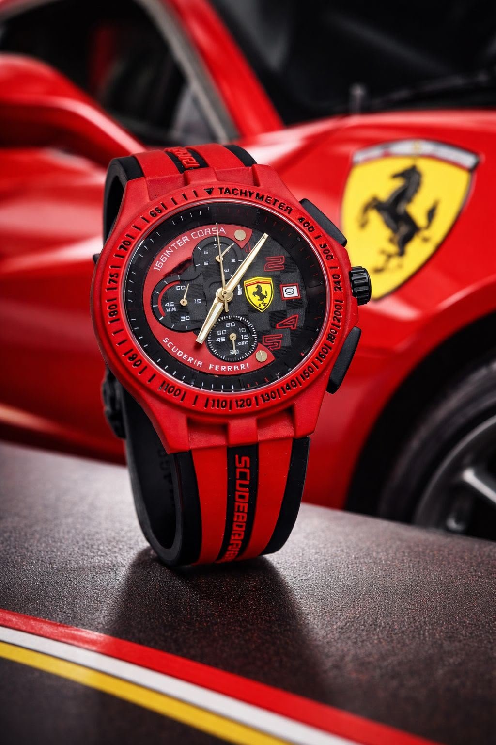 Race Day Chronograph Men's Watch – Black & Red Silicone