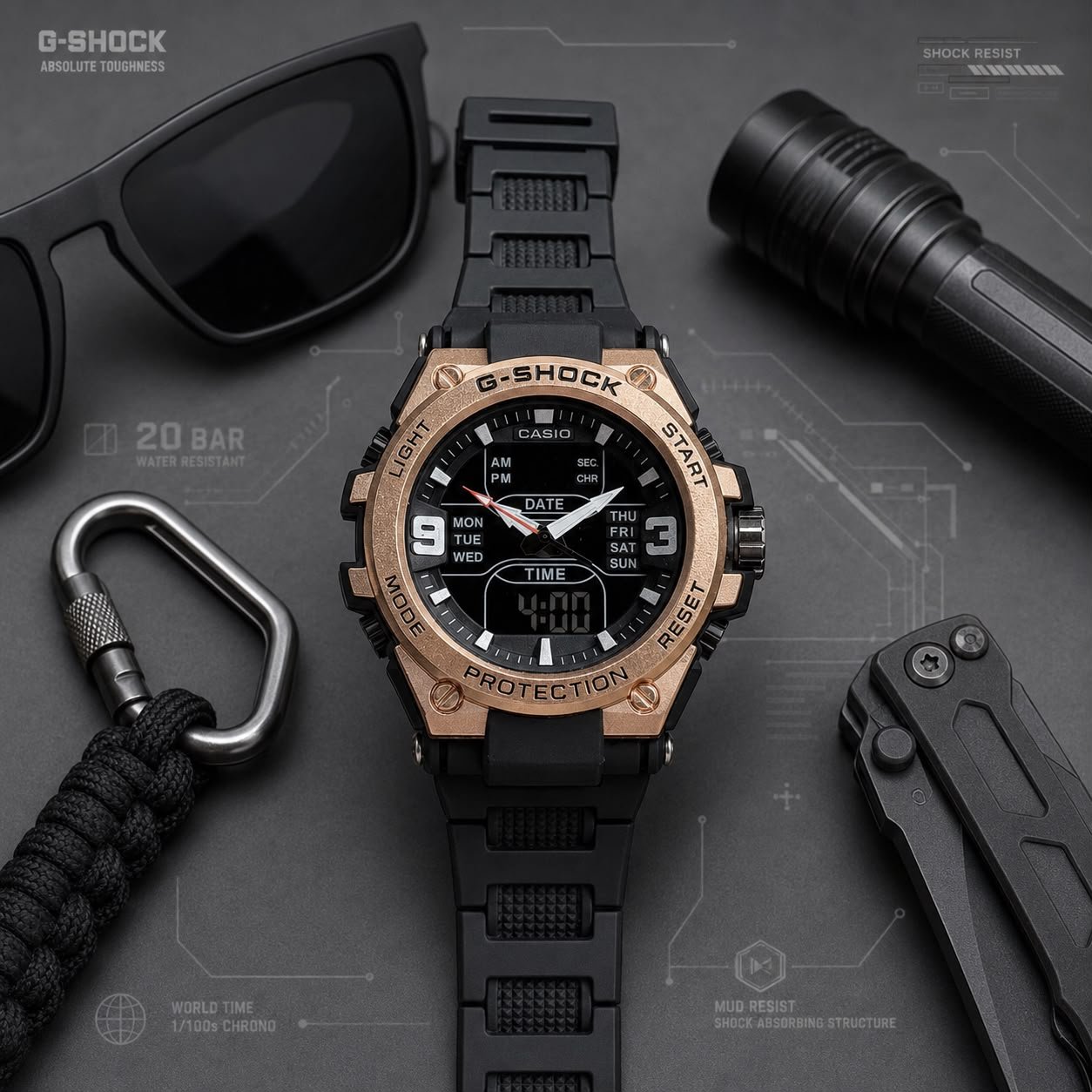 G-Steel Hybrid Men's Sport Watch – Mud Resistant with Digital Compass