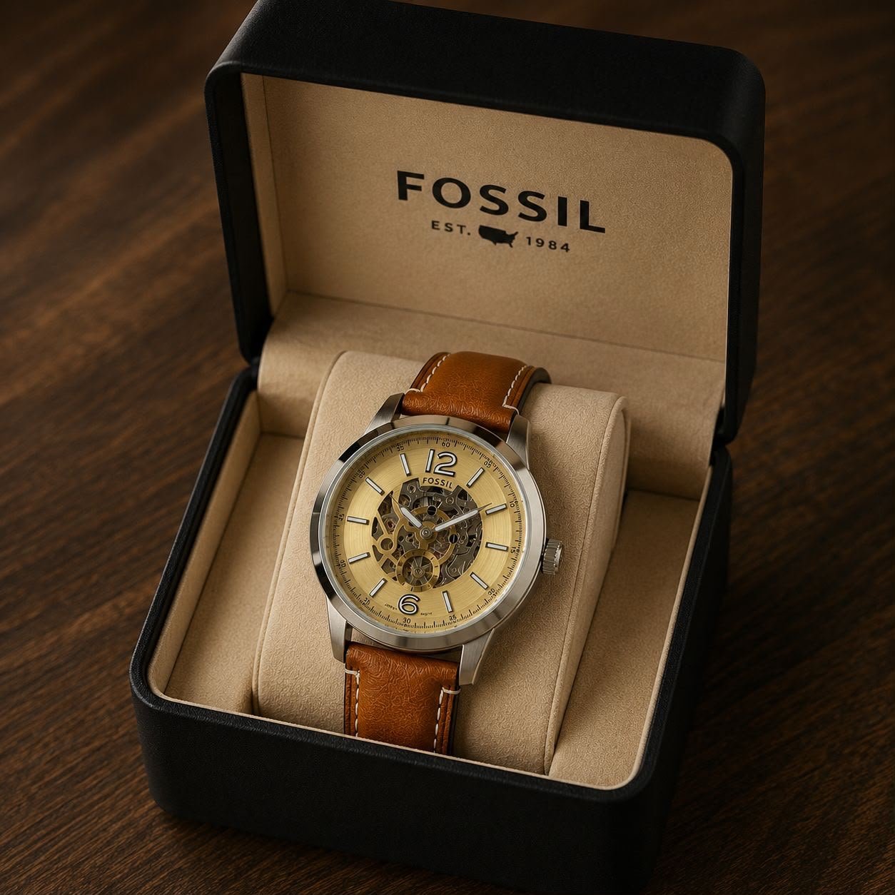 Men's Executive Skeleton Automatic Watch – 42mm Silver Case