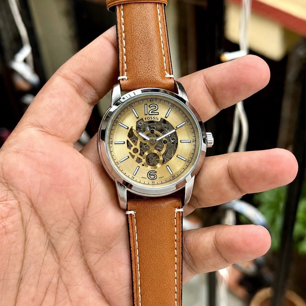 Men's Executive Skeleton Automatic Watch – 42mm Silver Case