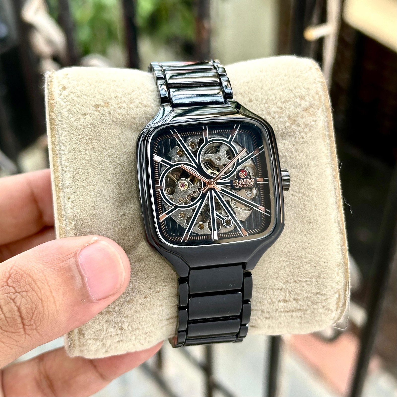 True Square Skeleton Automatic Men's Watch – All-Black Metal Edition