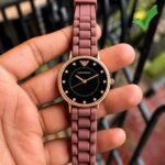Rose Gold Women’s Slim Fit Watch – Brown Silicone Strap Edition