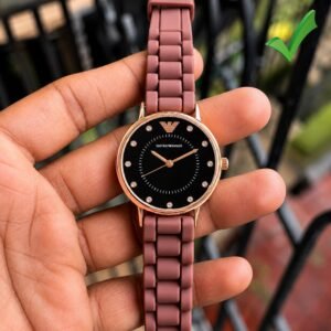 Rose Gold Women's Slim Fit Watch – Brown Silicone Strap Edition