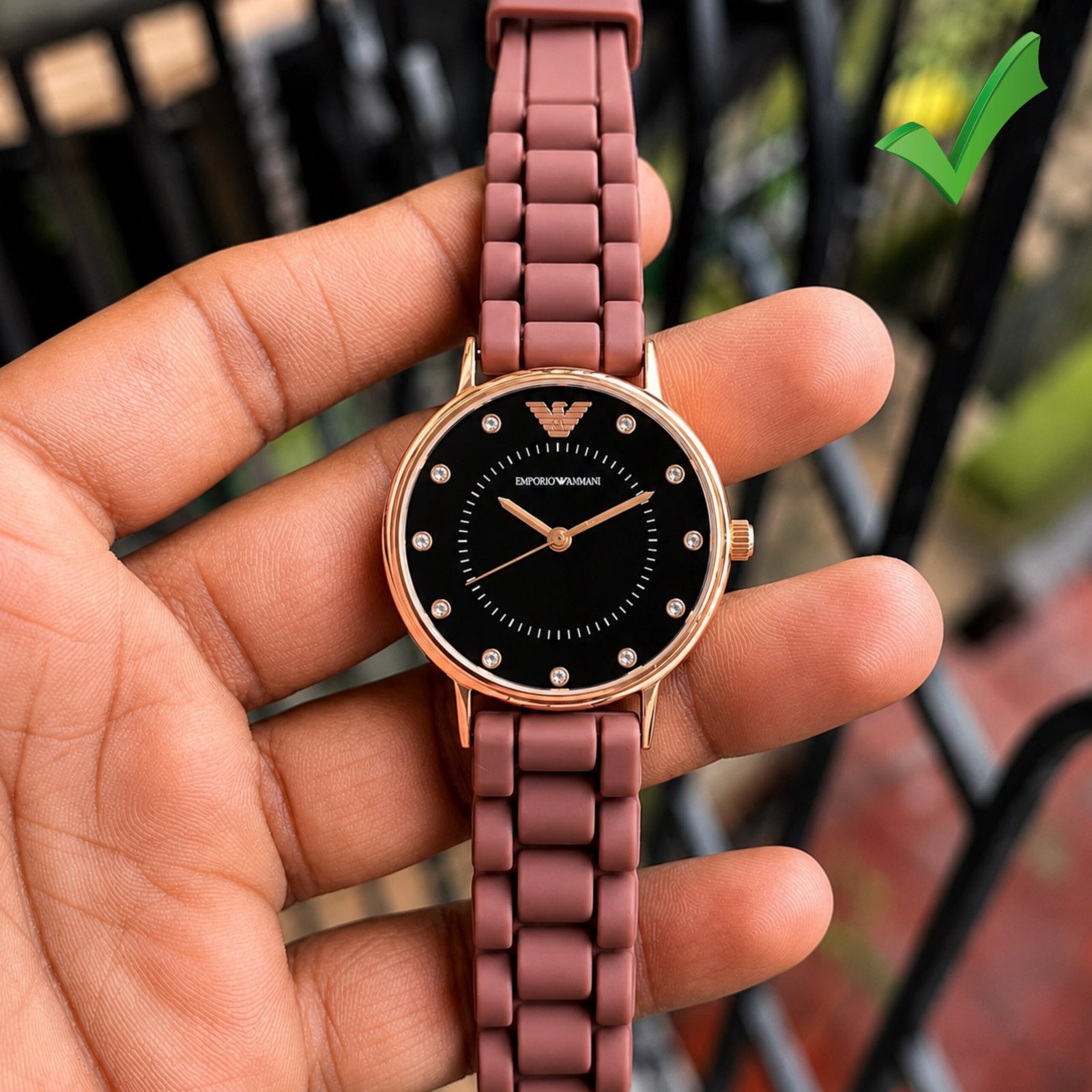 Rose Gold Women's Slim Fit Watch – Brown Silicone Strap Edition