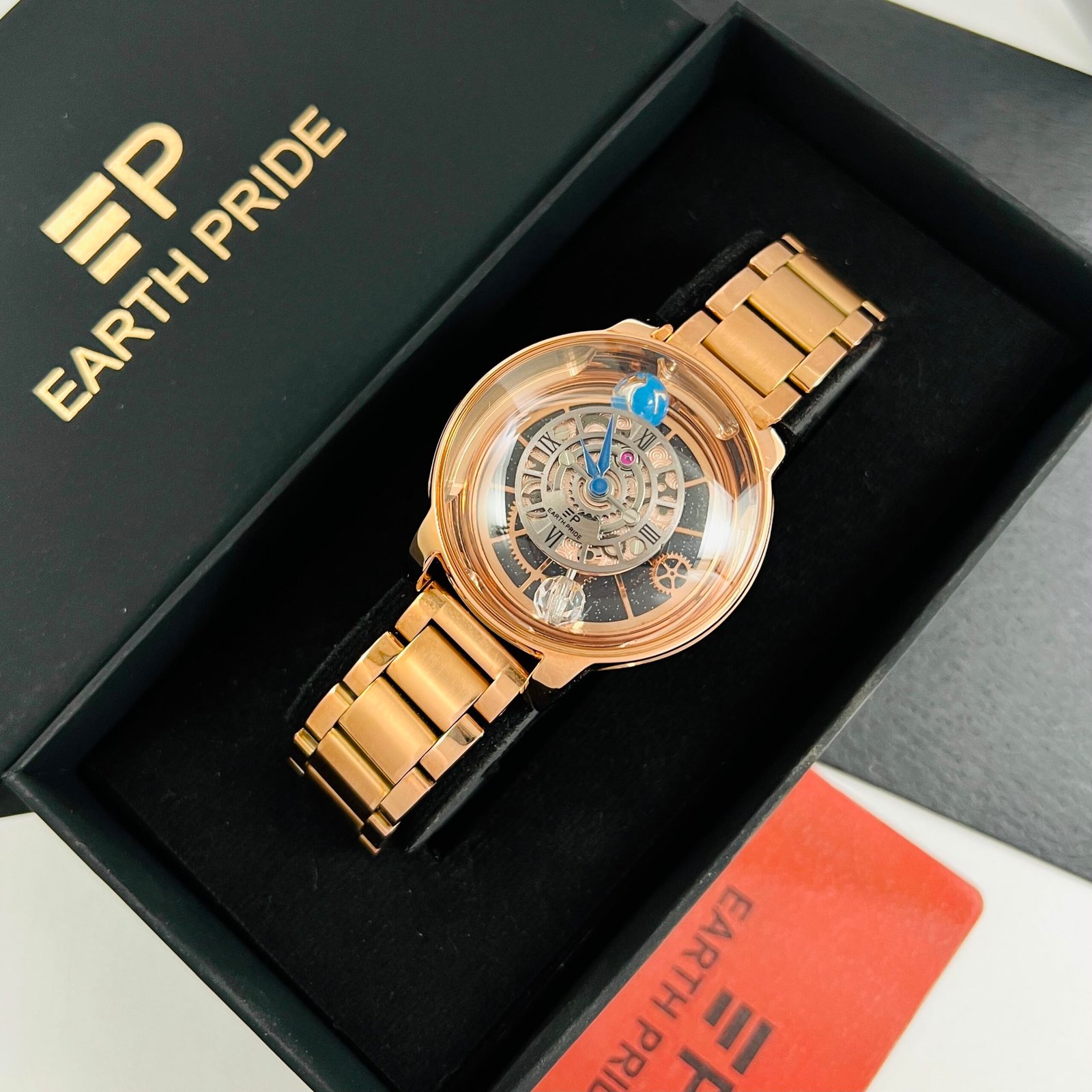 Rose Gold Skeleton Women's Fashion Watch – Open-Heart Dial Edition