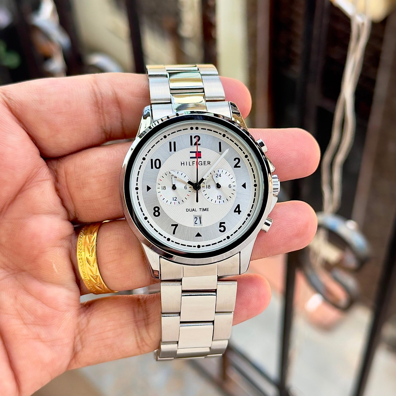 Wesley Dual Time Men's Watch – Silver Sunray Dial 44mm Wesley Dual Time Men's Watch – Silver Sunray Dial 44mm