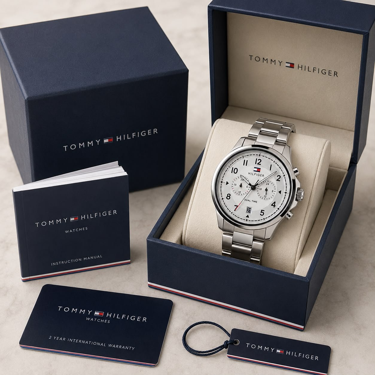 Wesley Dual Time Men's Watch – Silver Sunray Dial 44mm