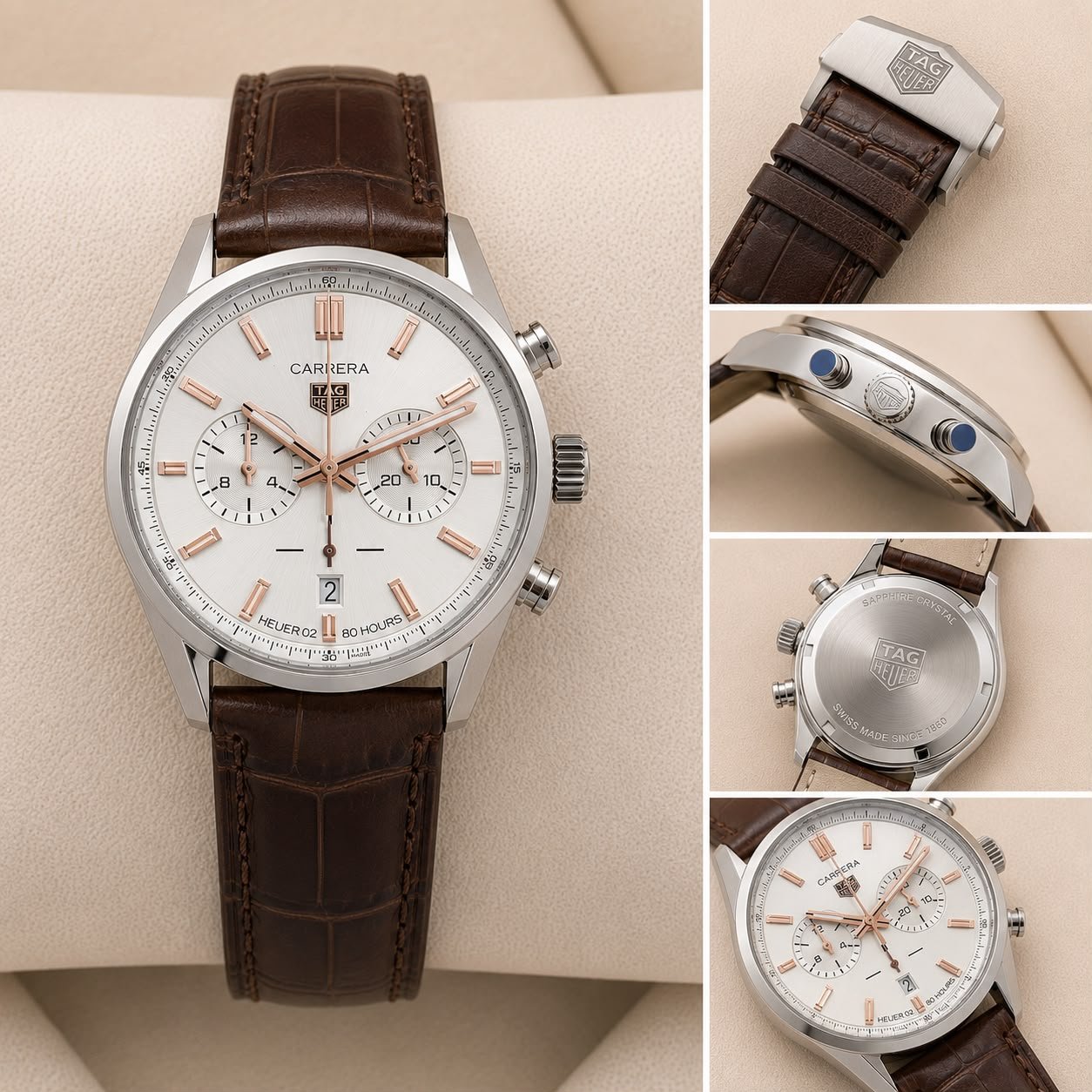 Carrera Chronograph Men's Watch – Brown Leather & Sunburst Dial