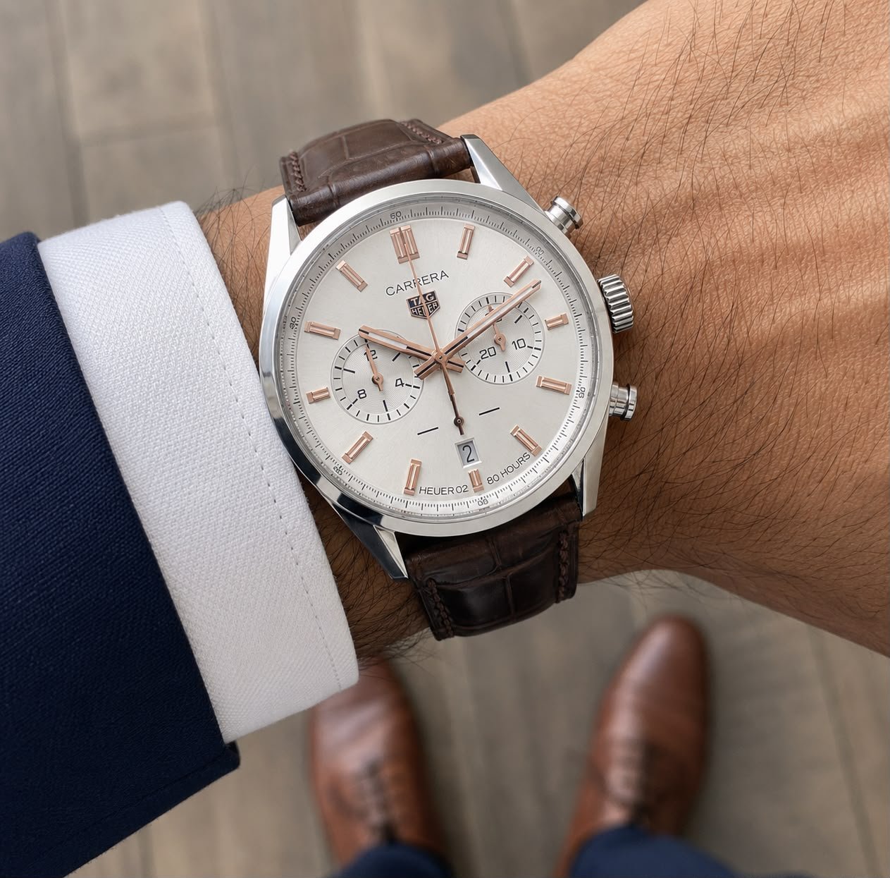 Carrera Chronograph Men's Watch – Brown Leather & Sunburst Dial