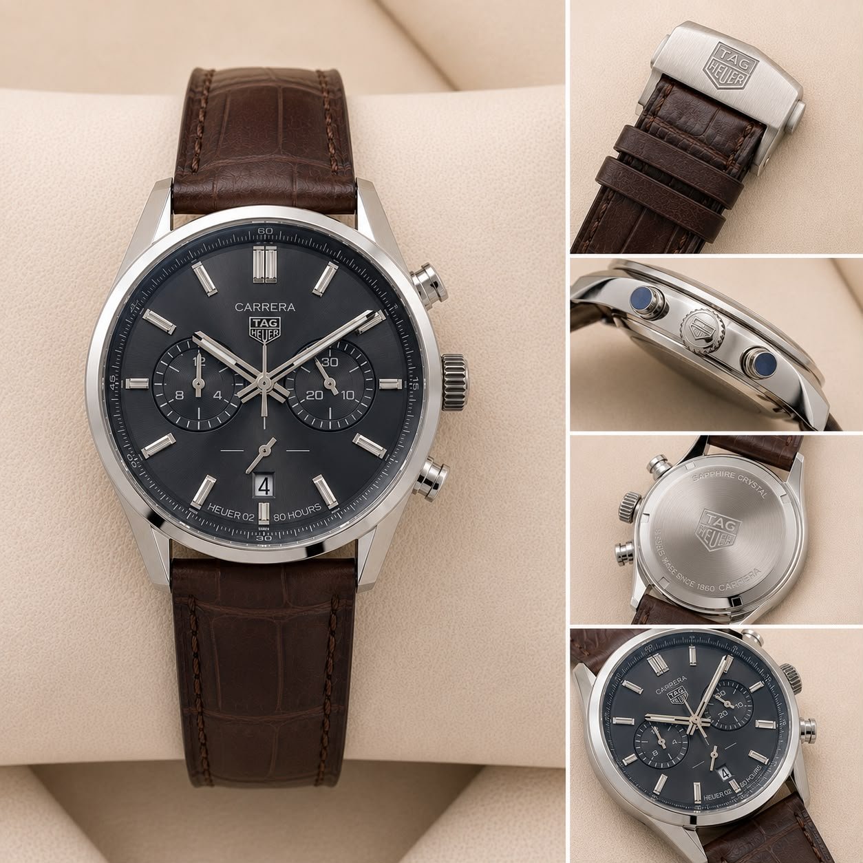 Carrera Chronograph Men's Watch – Brown Leather & Sunburst Dial
