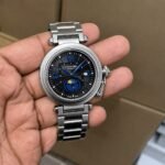 Men’s Silver Multi-Function Watch – Sun & Moon Phase Dial