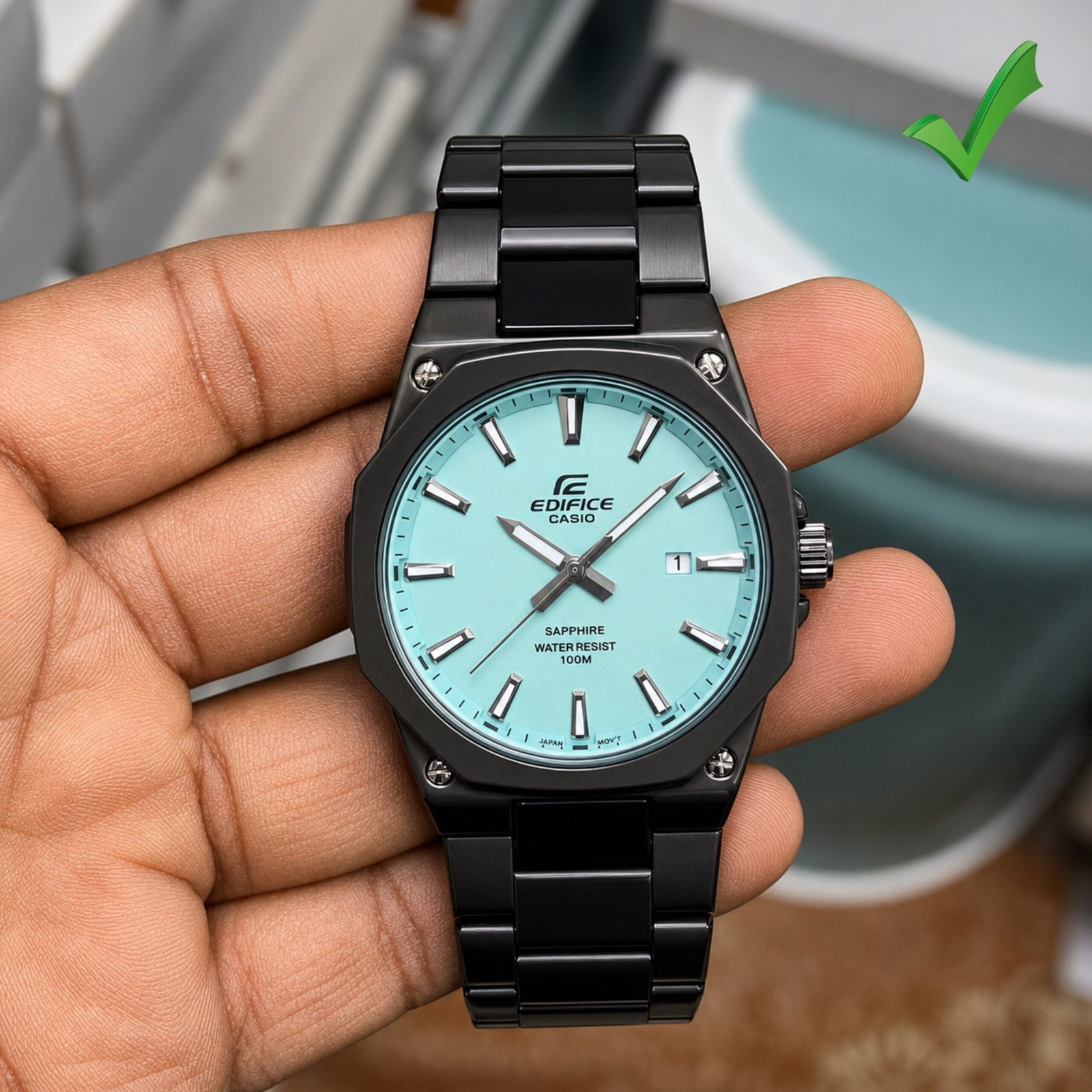 Premium Edifice Men's Watch – Tiffany Blue & Black Stainless Steel