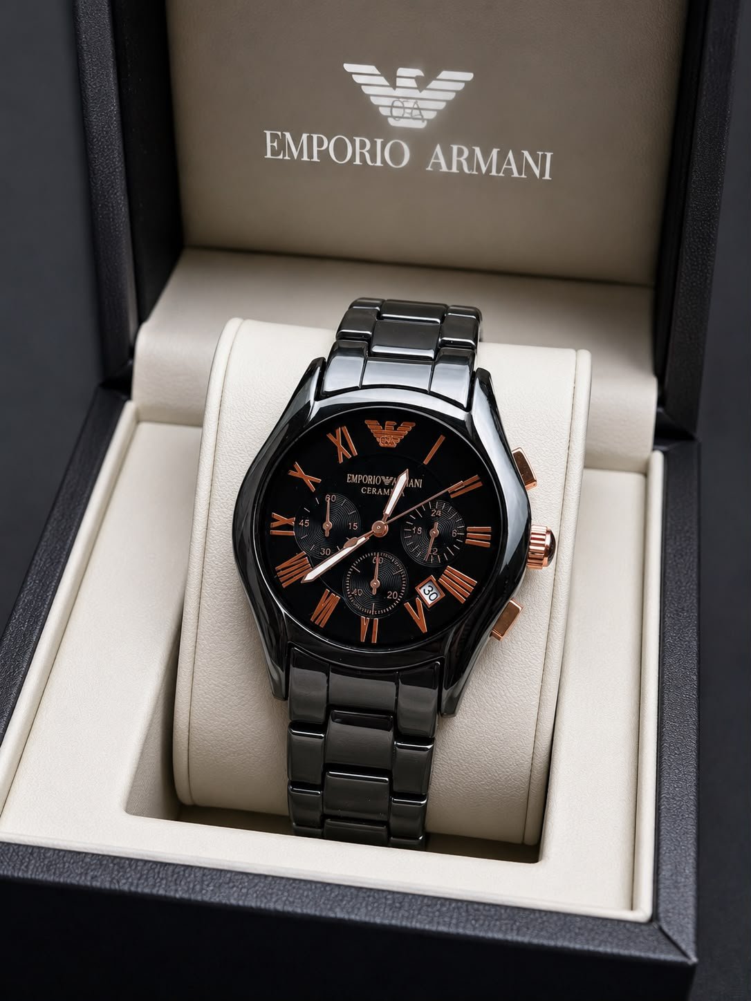Premium Black Ceramic Men's Chronograph – 44mm Scratch-Resistant