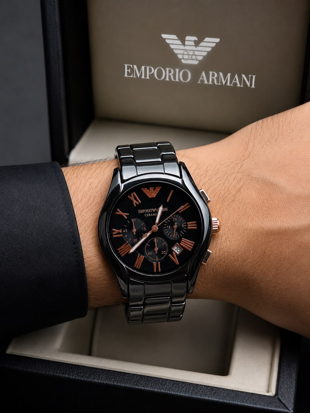 Premium Black Ceramic Men's Chronograph – 44mm Scratch-Resistant