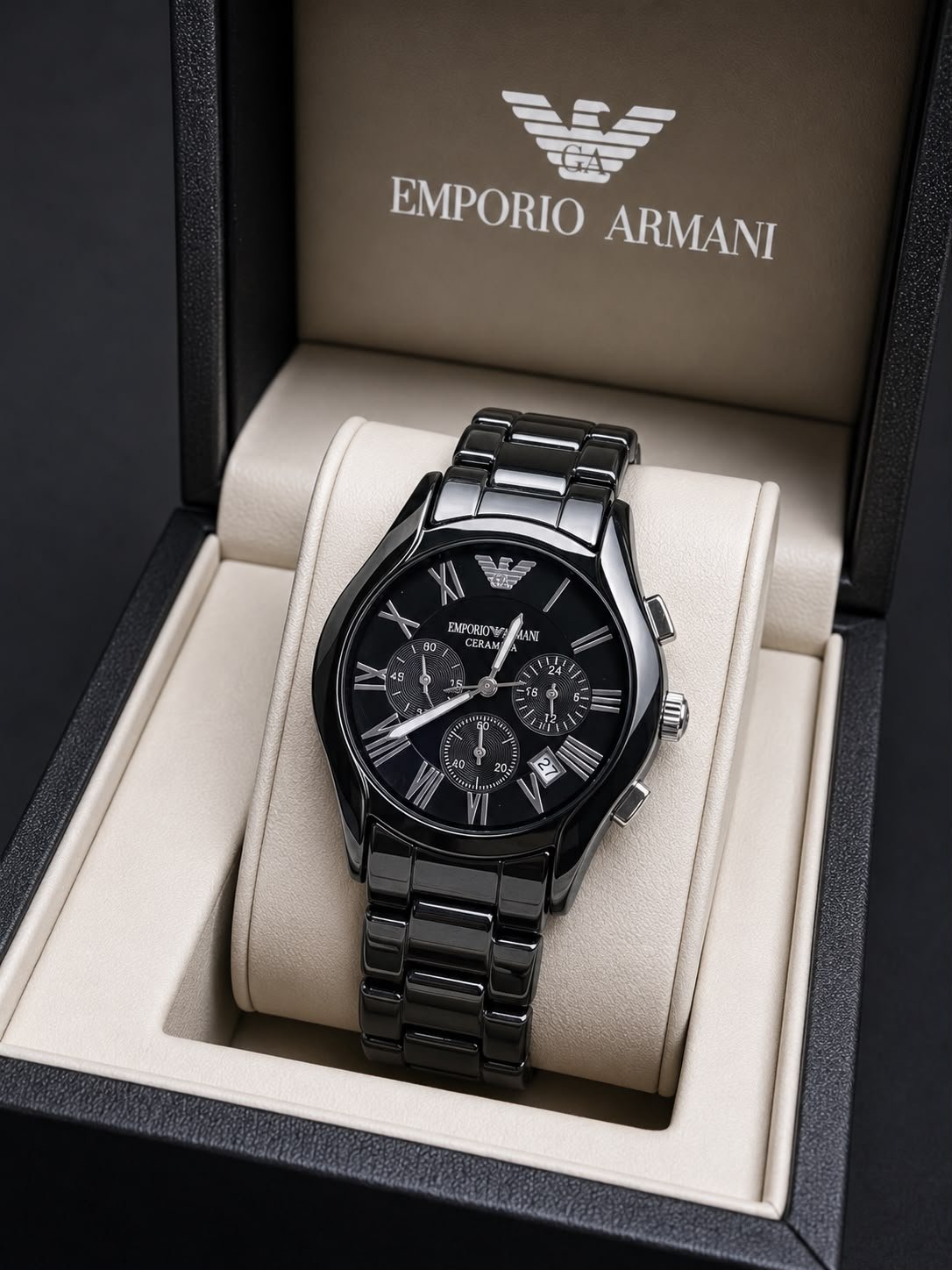 Premium Black Ceramic Men's Chronograph – 44mm Scratch-Resistant